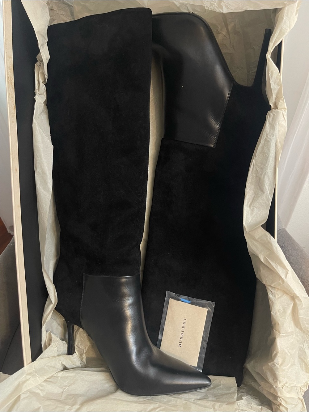 Burberry Black Suede and Leather Over-the-Knee Boots